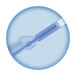 Icon showing instillation of gel within the male urethra